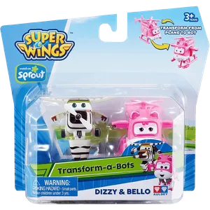 Aviónes de Juguetes Transformables en 2 Robot Dizzy y Bello Alpha Group Super Wings